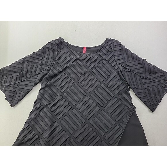 IC Connie K Black Asymmetrical Textured Chiffon Stripe Blouse Flutter Sleeve - S - Picture 5 of 10